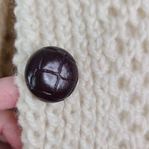 Vintage Irish Wool Hand Knit Womens S? Cable Fisherman Cardigan Ivory Ireland - Picture 6 of 10